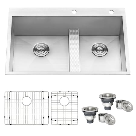 33 Drop-in Low Platform-Divide 60/40 Dbl Bowl 16 Ga Kitchen Sink
